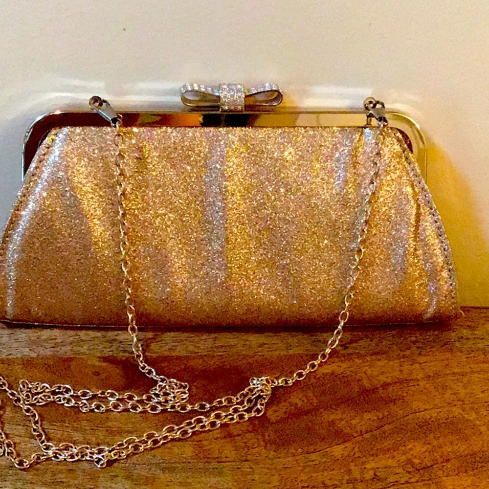 Windsor Gold Glitter Evening Clutch with Chain